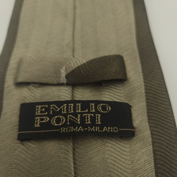 Emilio Ponti 100% Silk Handmade Tie Green Beige Gold Stripe Dot 3.5" Wide Italy - Picture 4 of 6